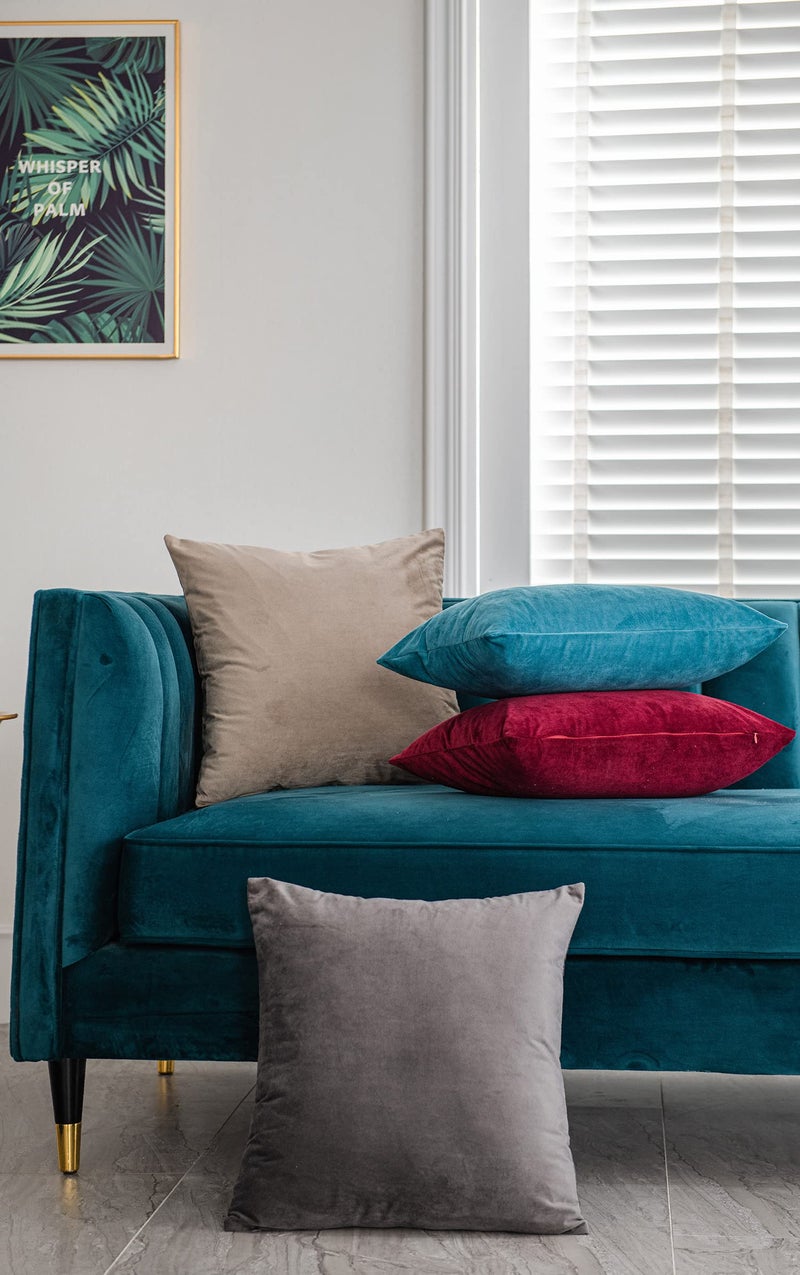 DEZENE Throw Pillow Covers 20x20 Dark-Grey: 2 Pack Cozy Soft Velvet Square Decorative Pillow Cases for Farmhouse Home Decor - Image 4